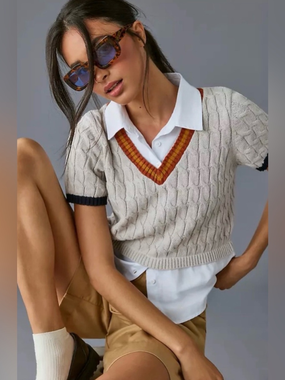 Anthropologie Maeve Cable Short Sleeve Twofer Sweater🔥